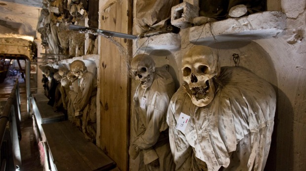 There are 1284 embalmed bodies dressed in their best finery in Palermo's Capuchin Catacombs.