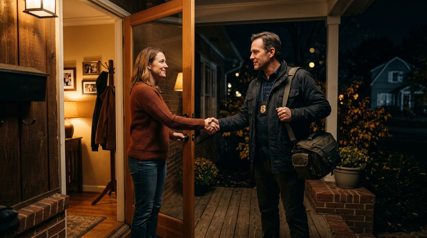 TAPS investigator greeting a family at their front door